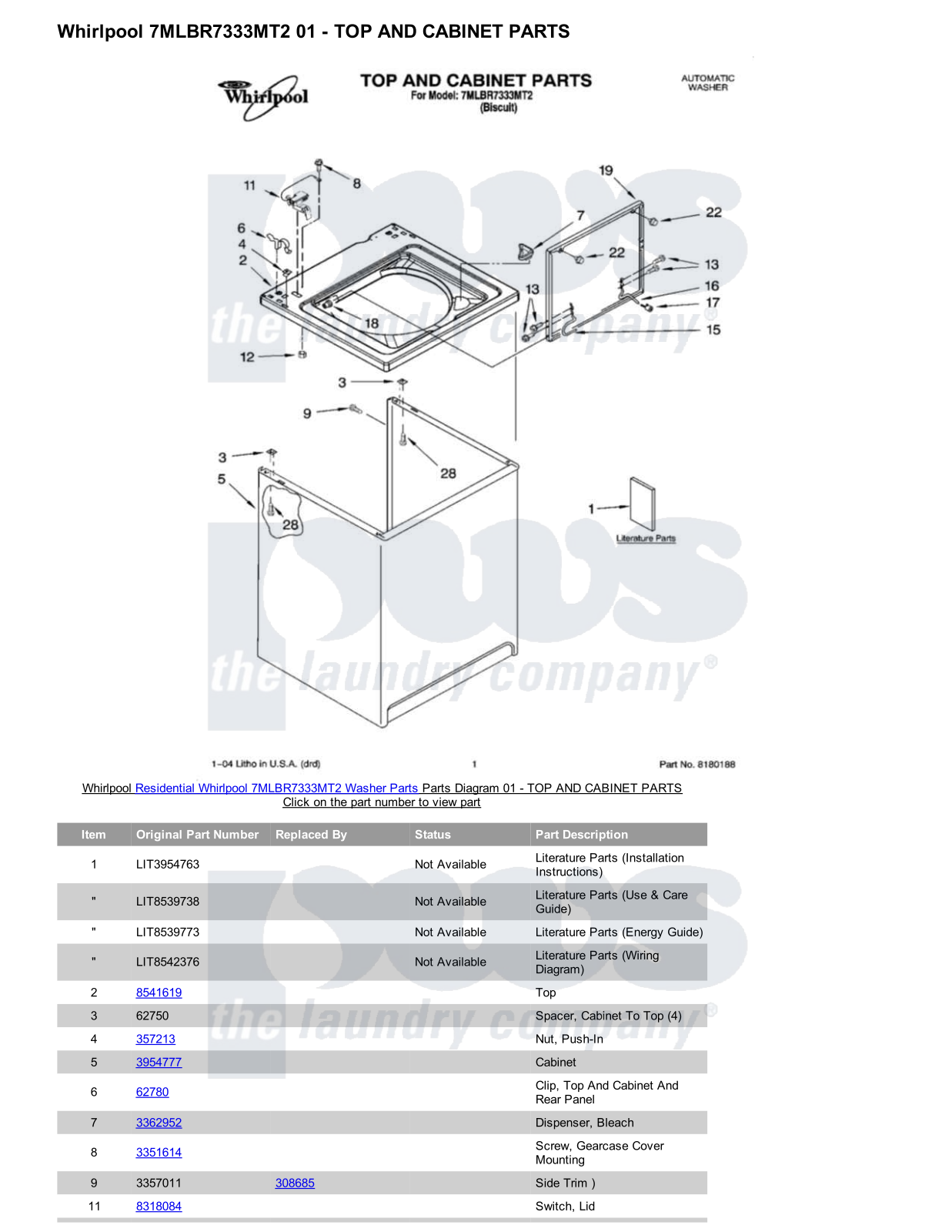 Whirlpool 7MLBR7333MT2 Parts Diagram