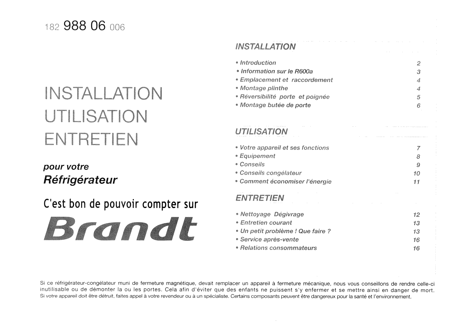 BRANDT SDB310 User Manual