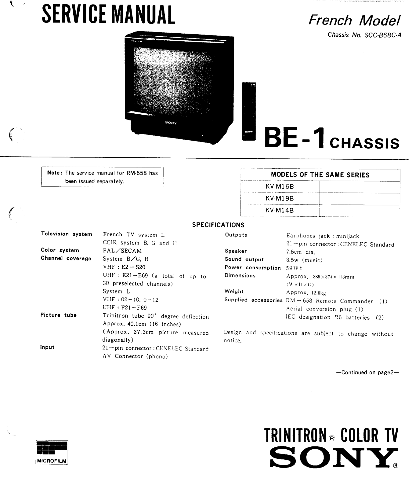 Sony KV-M16B, KV-M19B, KV-M14B SERVICE MANUAL