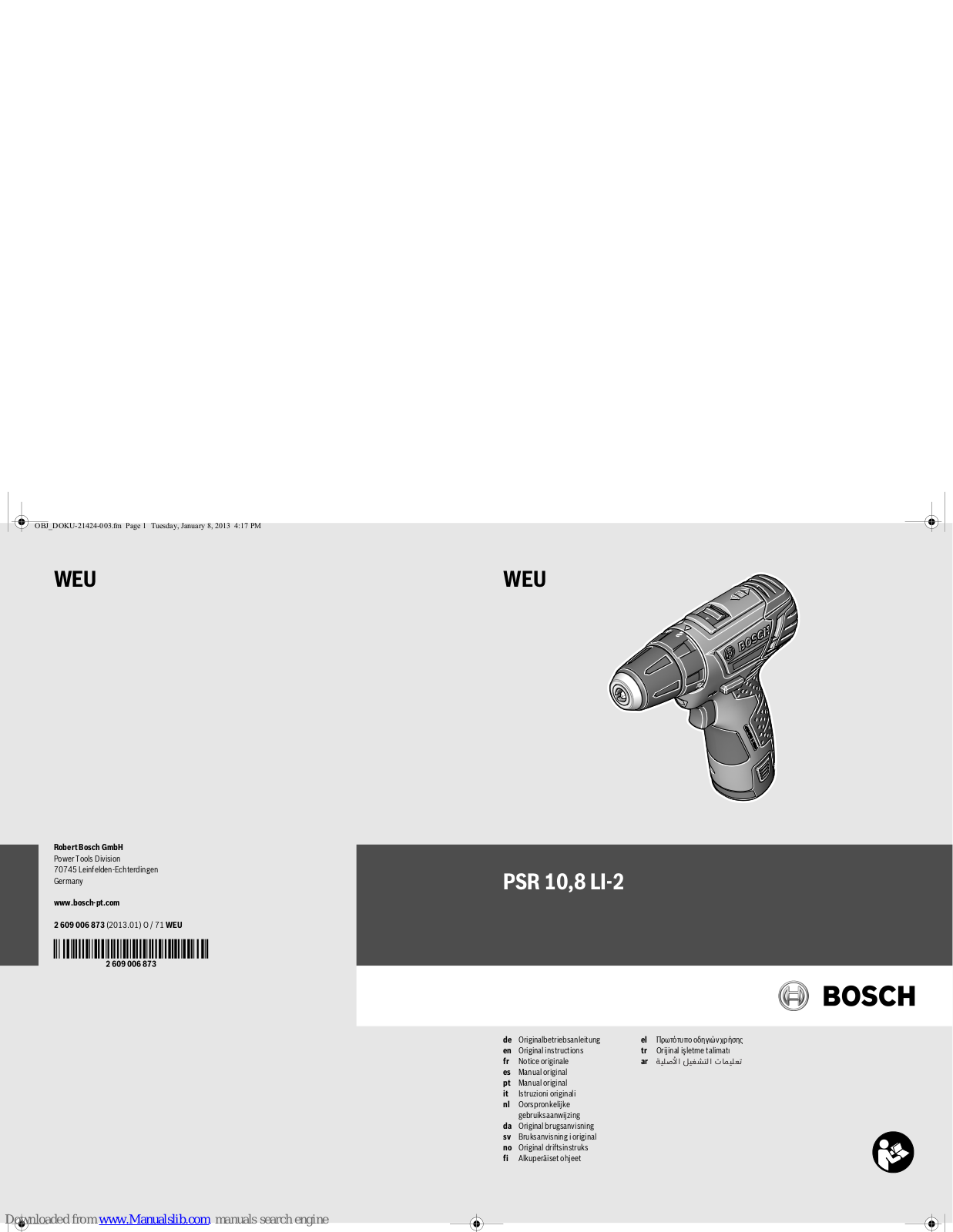 Bosch PSR 10.8 LI-2 Original Instructions Manual