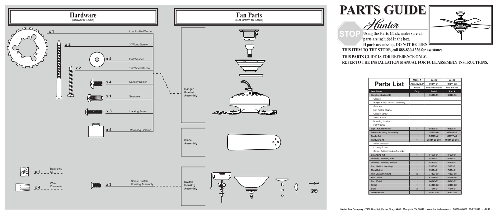 Hunter 23723 Parts Guide