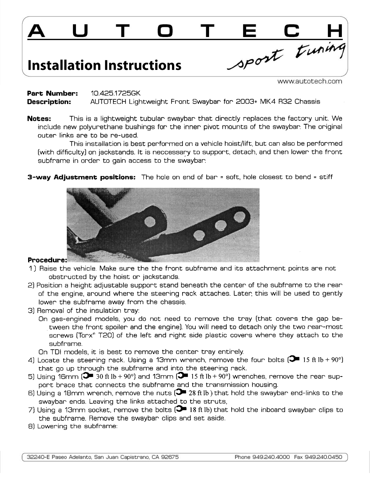 Autotech 10.425.1725GK User Manual