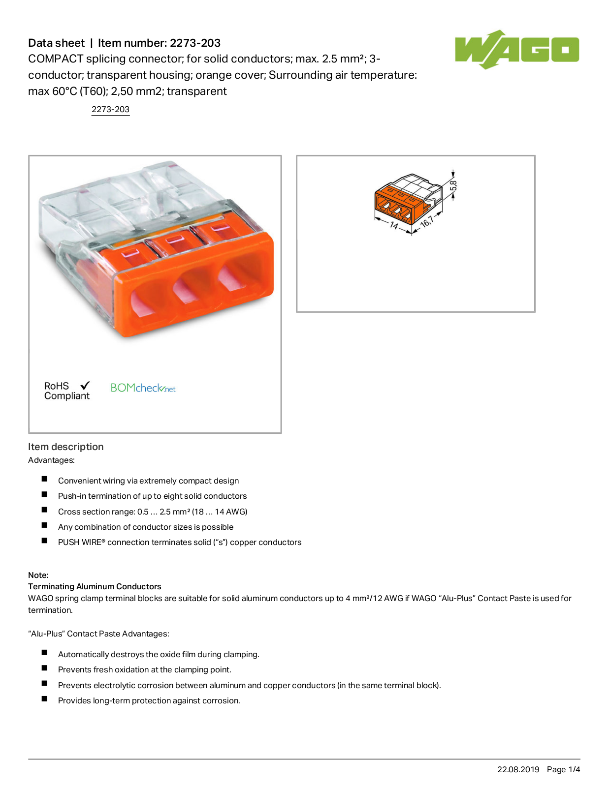 Wago 2273-203 Data Sheet