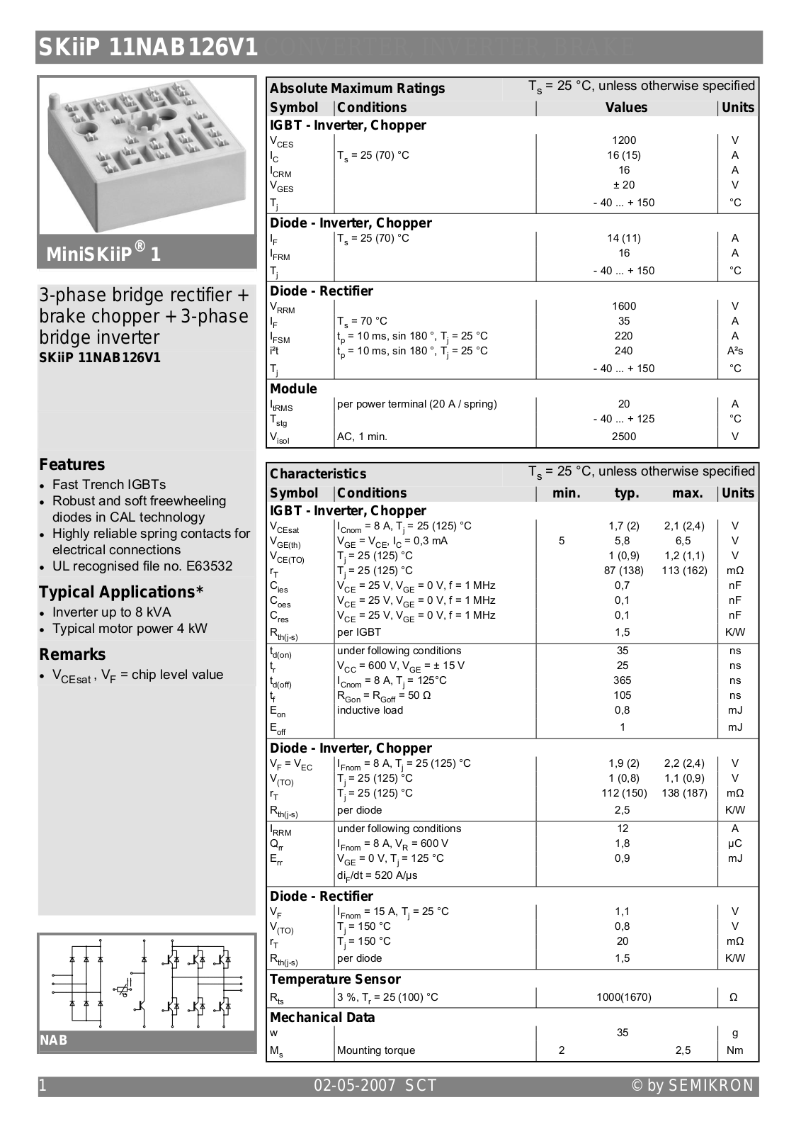 Semikron SKIIP11NAB126V1 Data Sheet