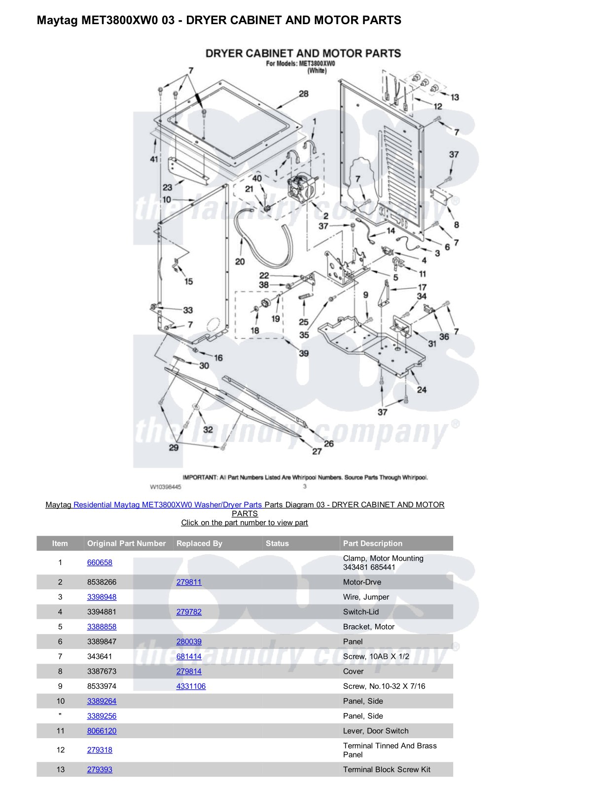 Maytag MET3800XW0/Dryer Parts Diagram