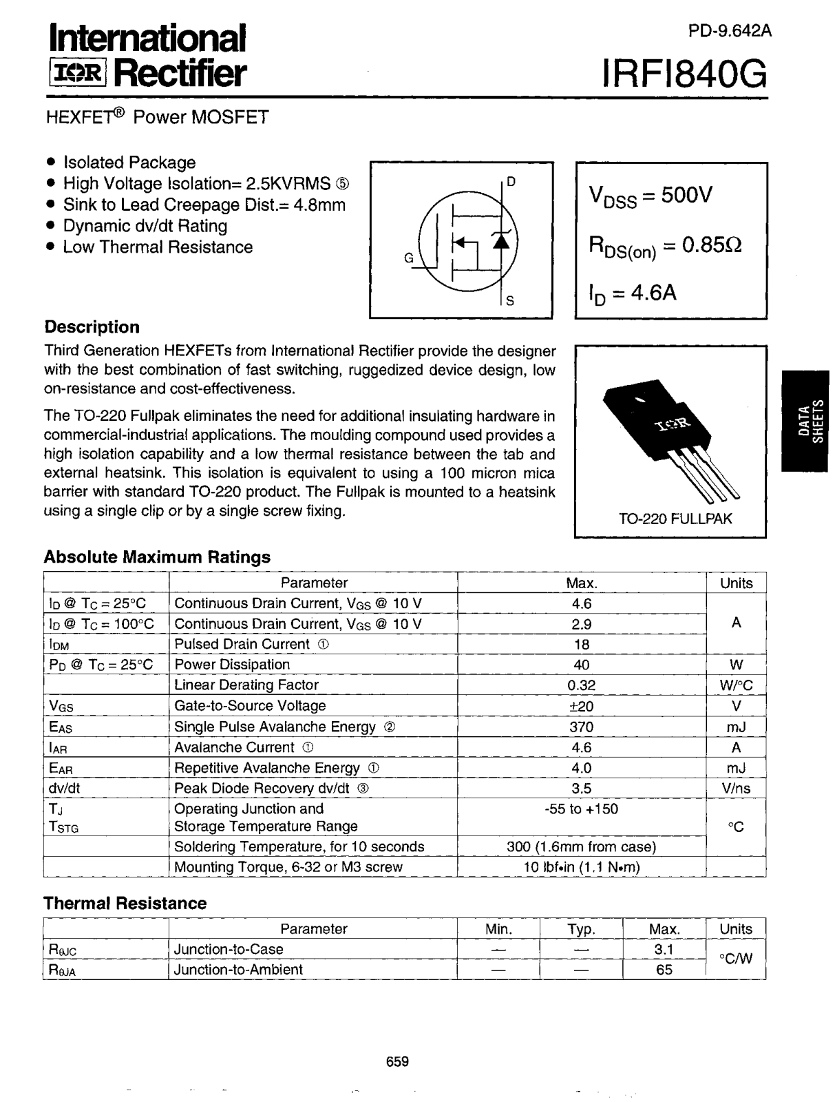 International Rectifier IRFI840G Datasheet