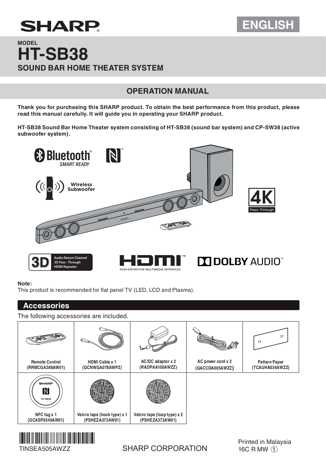 Sharp HT-SB38 User Manual