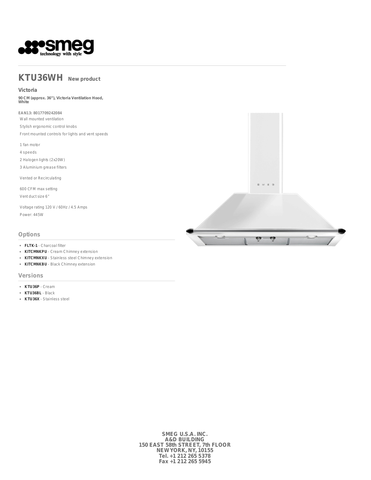 Smeg KTU36WH Specifications