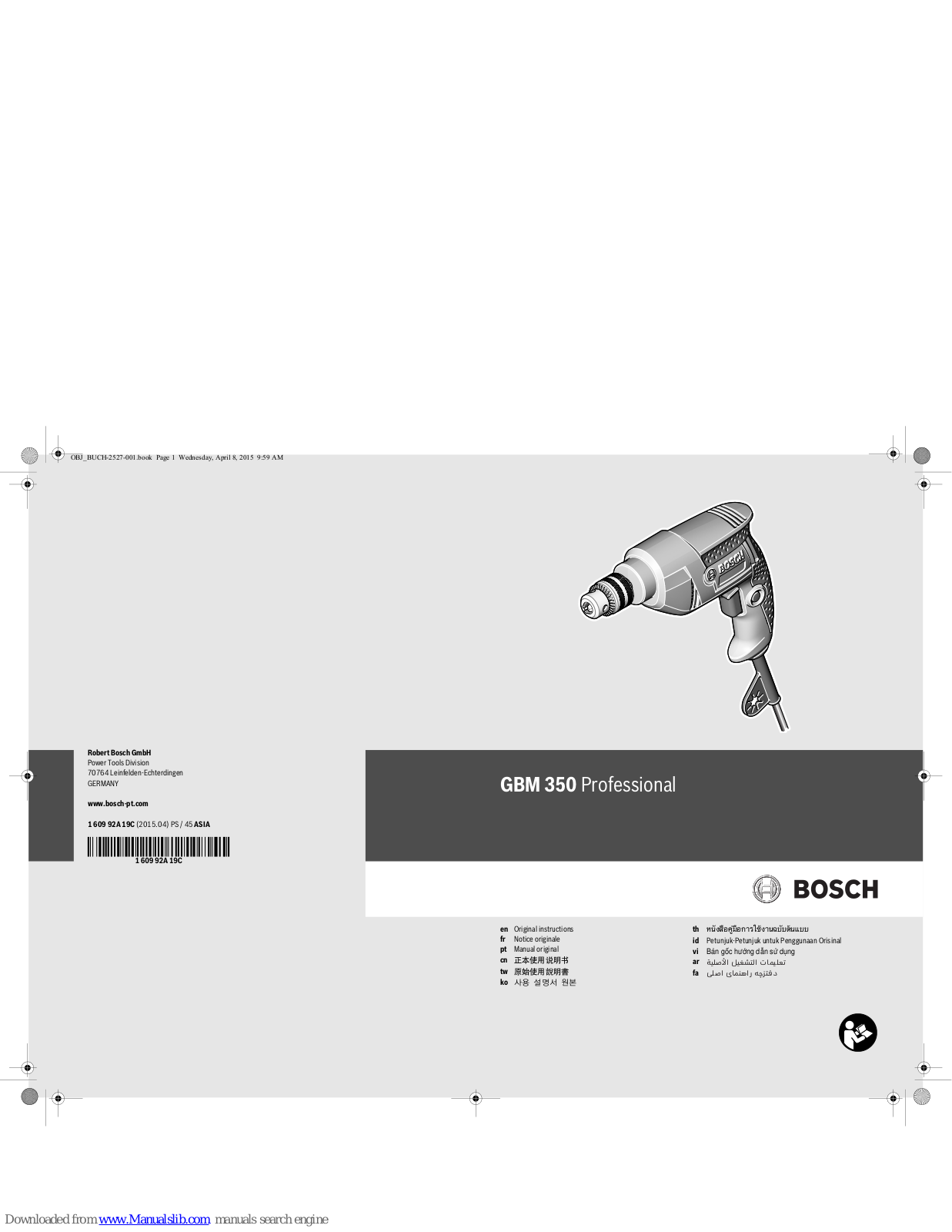 Bosch GBM 350 Professional Original Instructions Manual