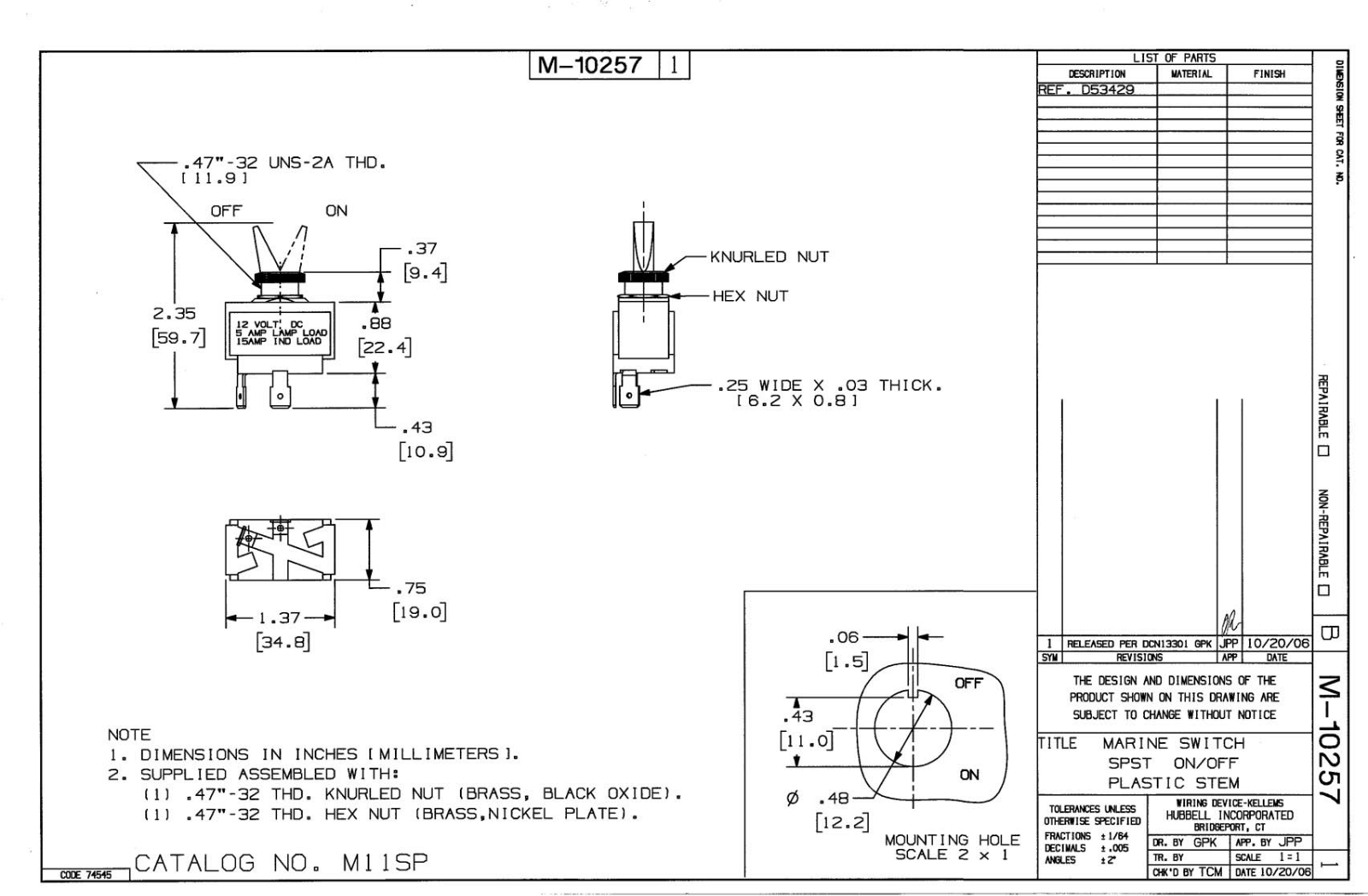 Hubbell M11SP Reference Drawing