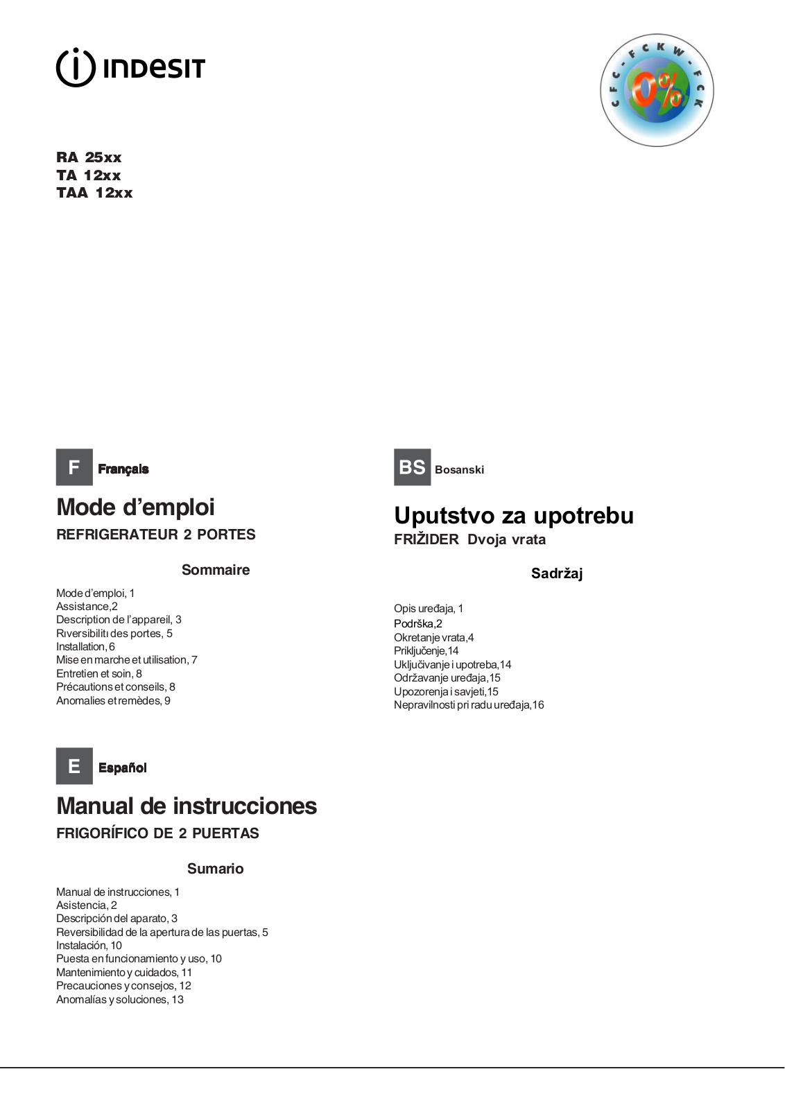 INDESIT TA12 User Manual