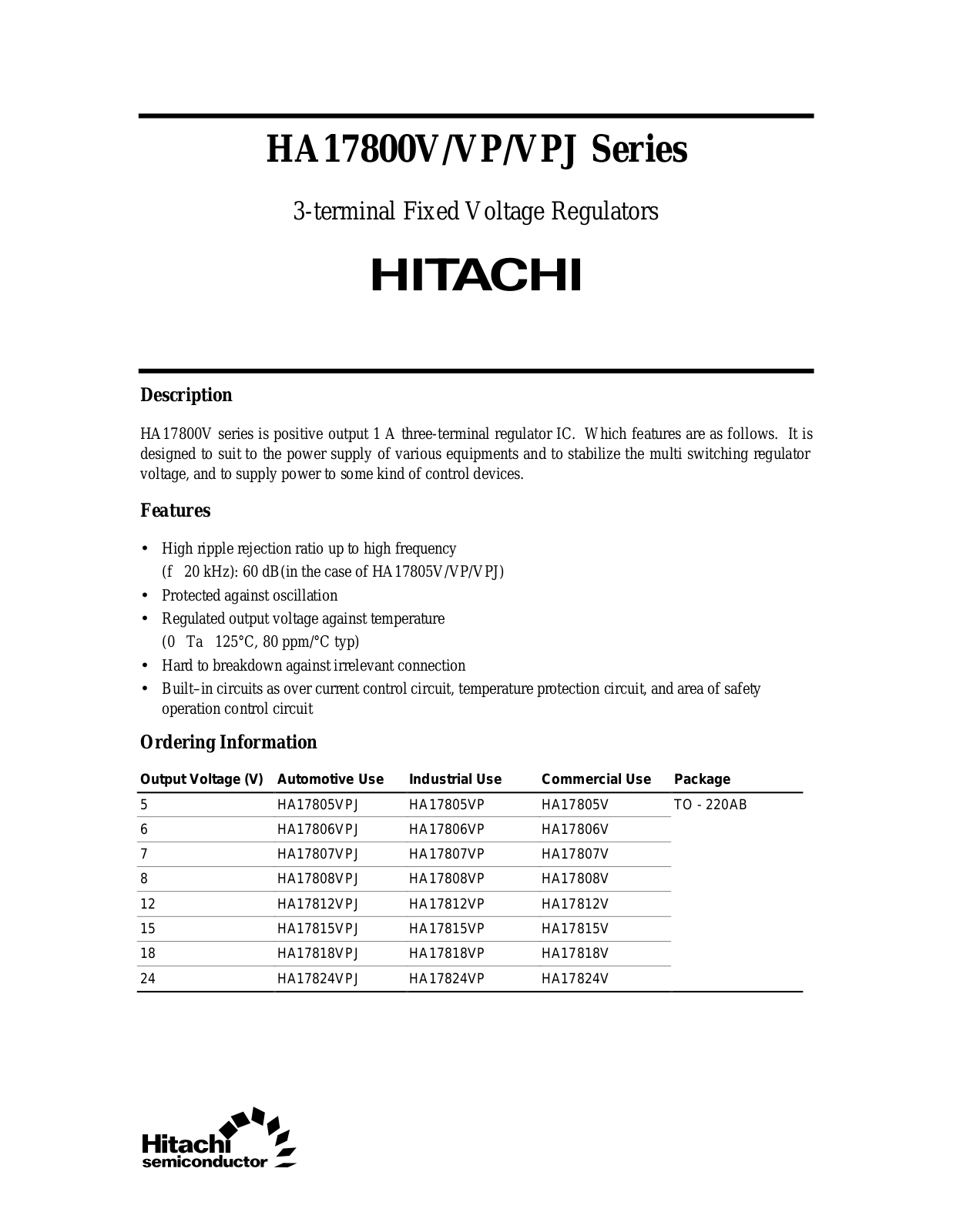 HIT HA17805V, HA17824VP, HA17824V, HA17818VP, HA17818V Datasheet