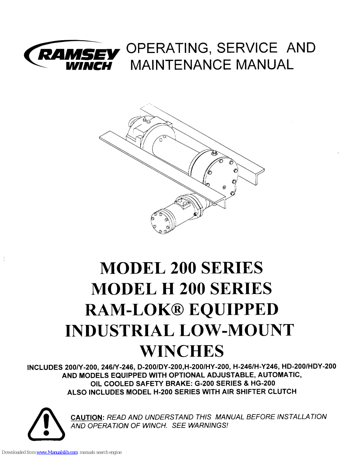 Ramsey Winch 246, 200, Y-200, Y-246, D-200 Operating, Service And Maintenance Manual - ManualMachine.com