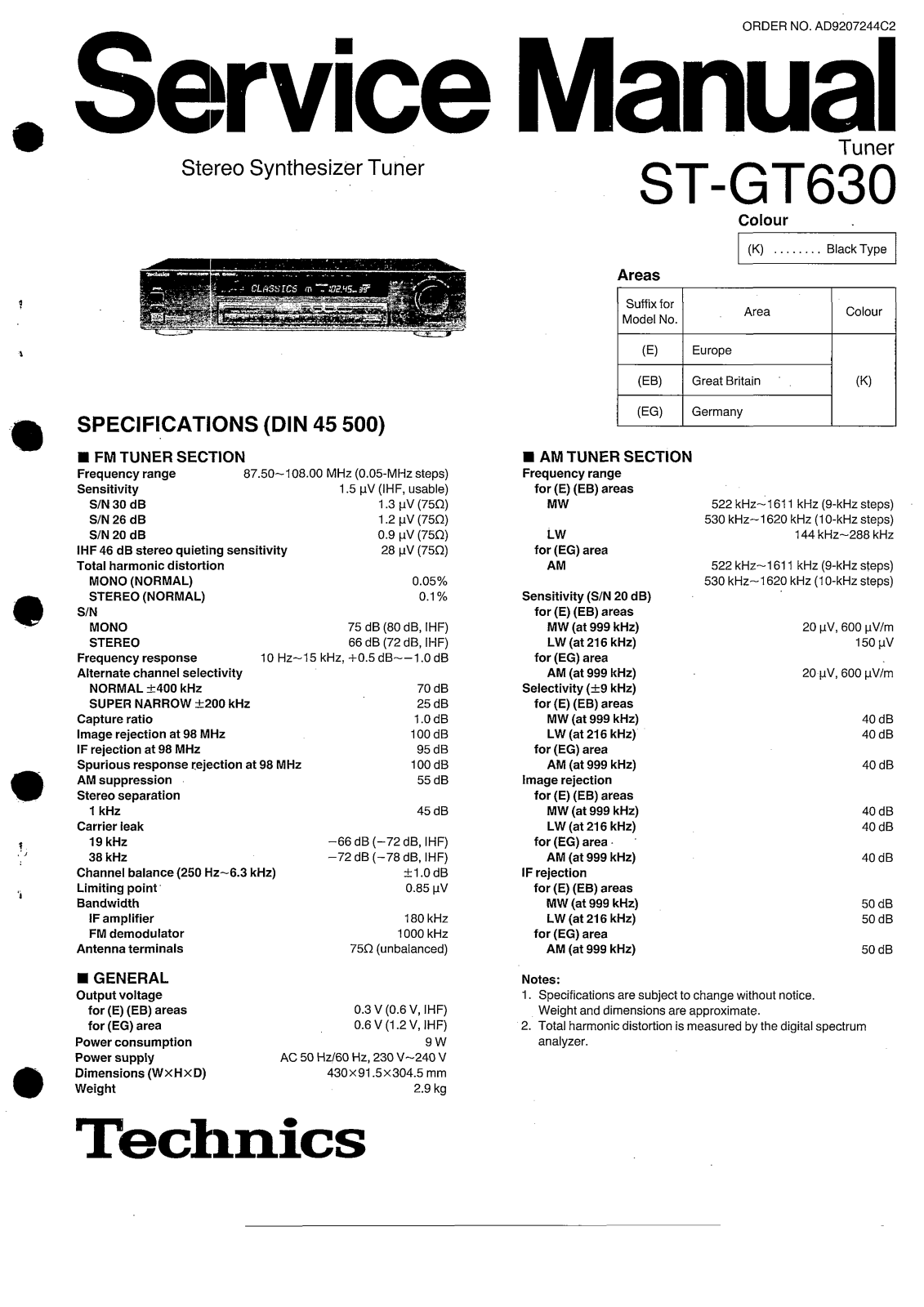 Technics STGT-630, STGT-650 Service manual