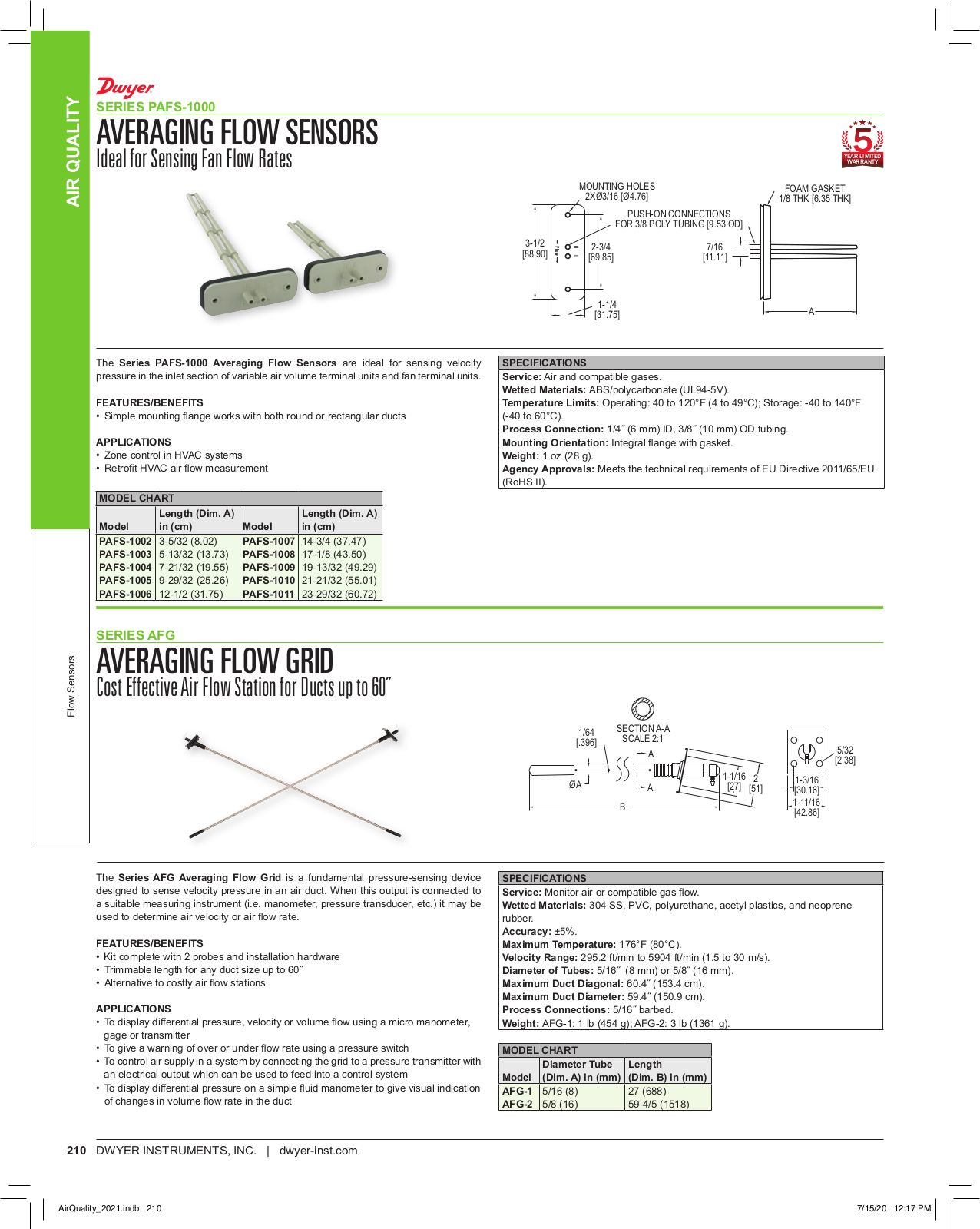 Dwyer Instruments SERIES PAFS-1000 Catalog Page