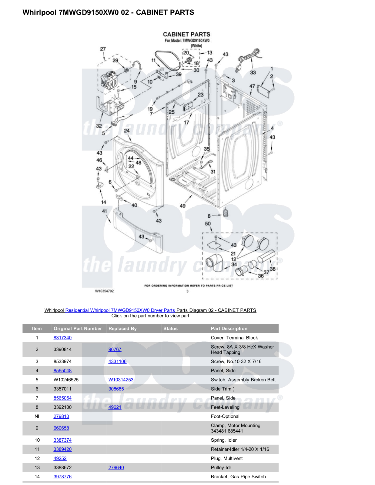 Whirlpool 7MWGD9150XW0 Parts Diagram