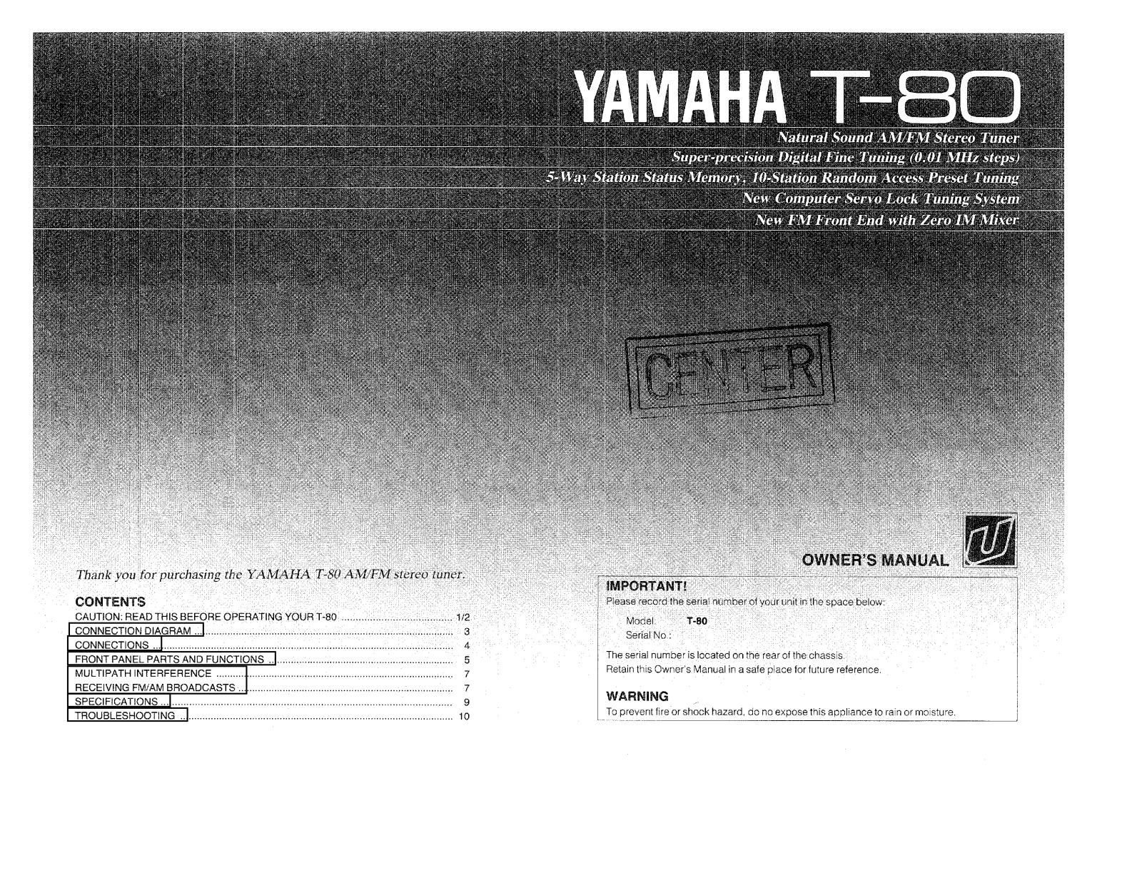 Yamaha T-80 Owners manual