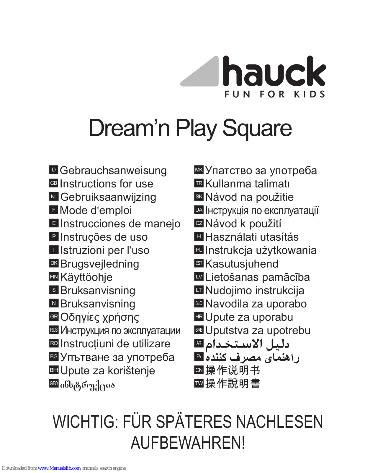 Hauck Dream’n Play Square Instructions For Use Manual