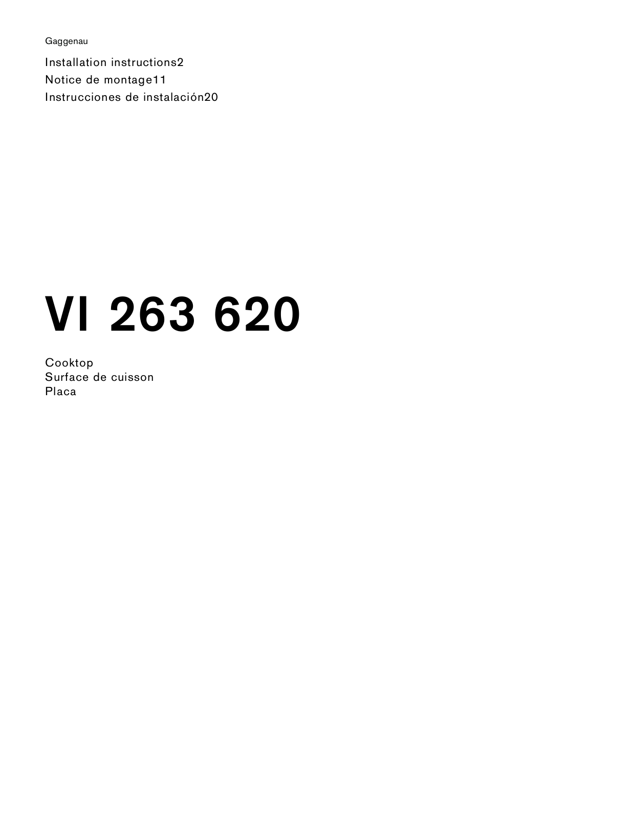 Gaggenau VI263620 Installation Guide