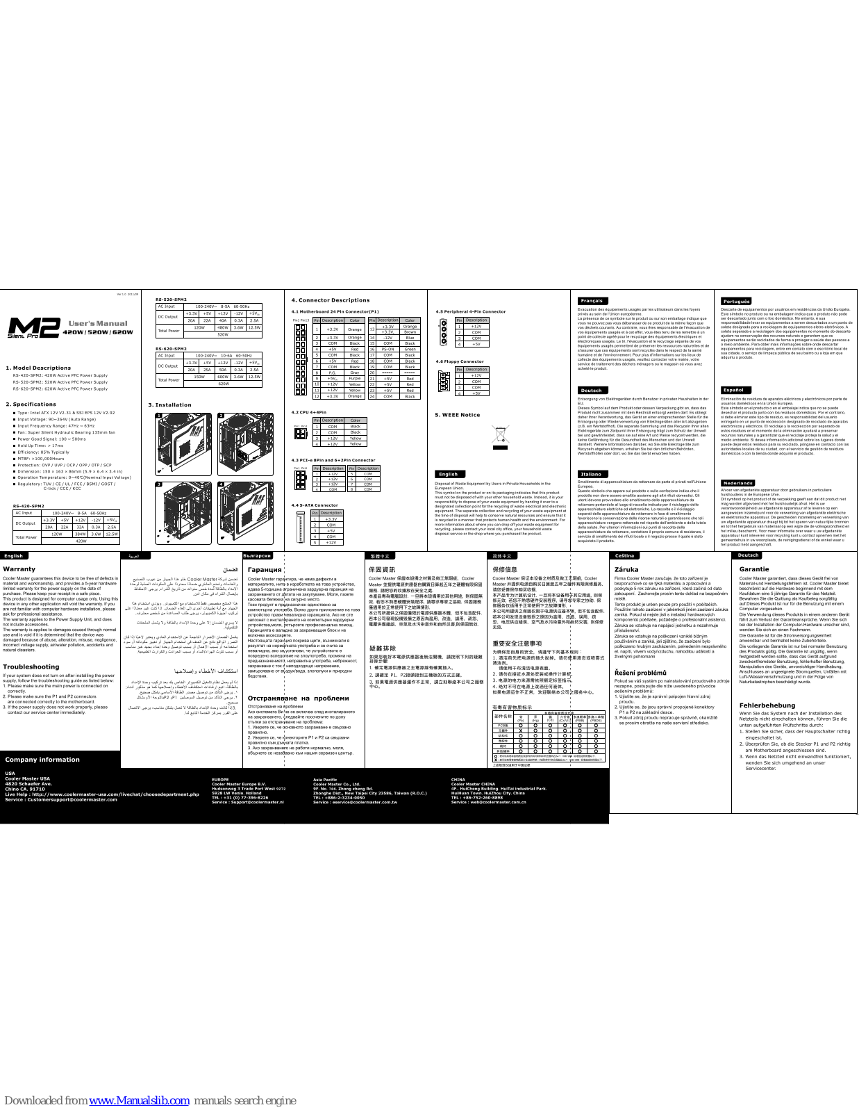 Cooler Master 420W, 520W, 620W, Silent Pro M2 RS-420-SPM2, Silent Pro M2 RS-520-SPM2 User Manual