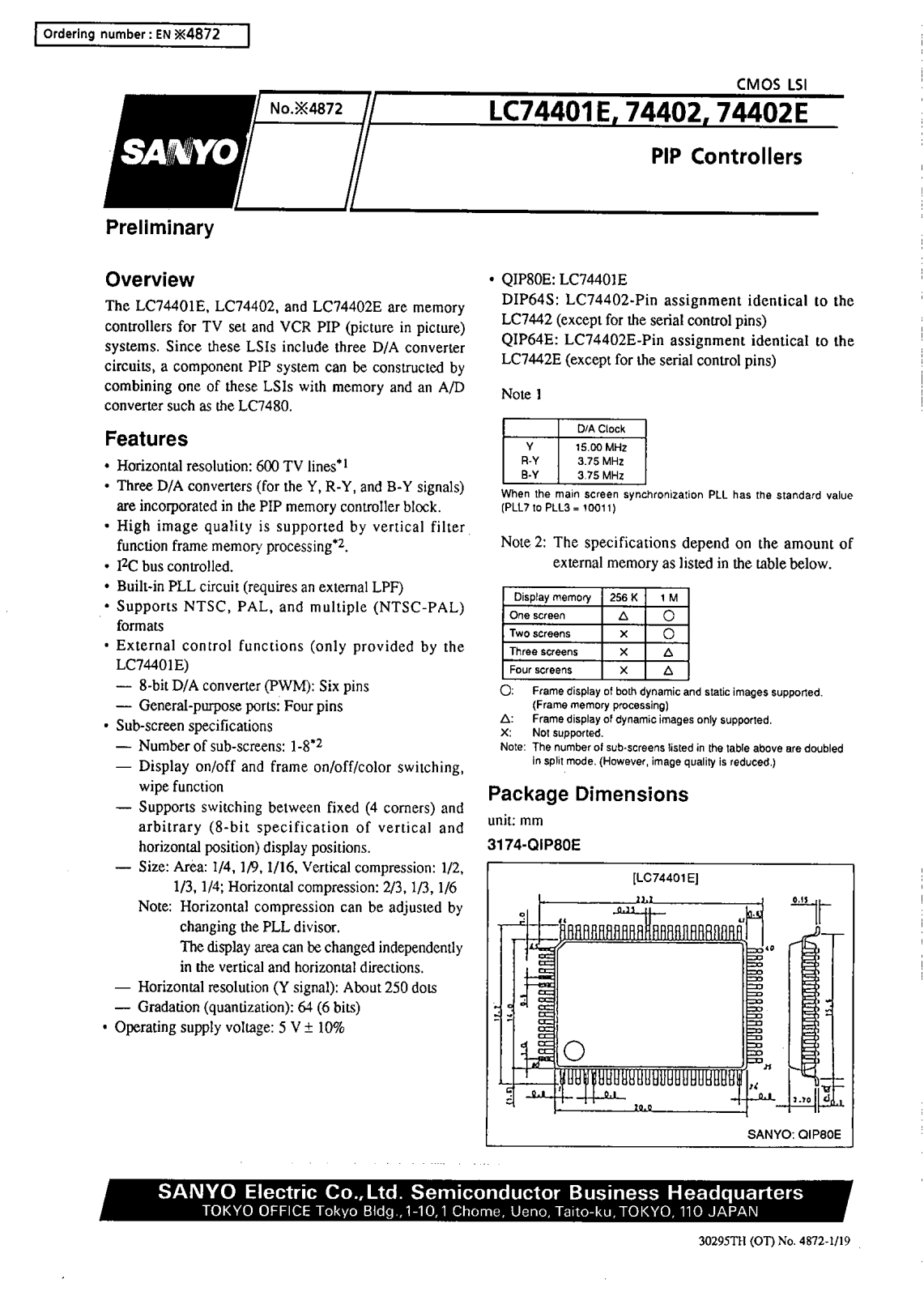 SANYO LC74402E, LC74402, LC74401E Datasheet