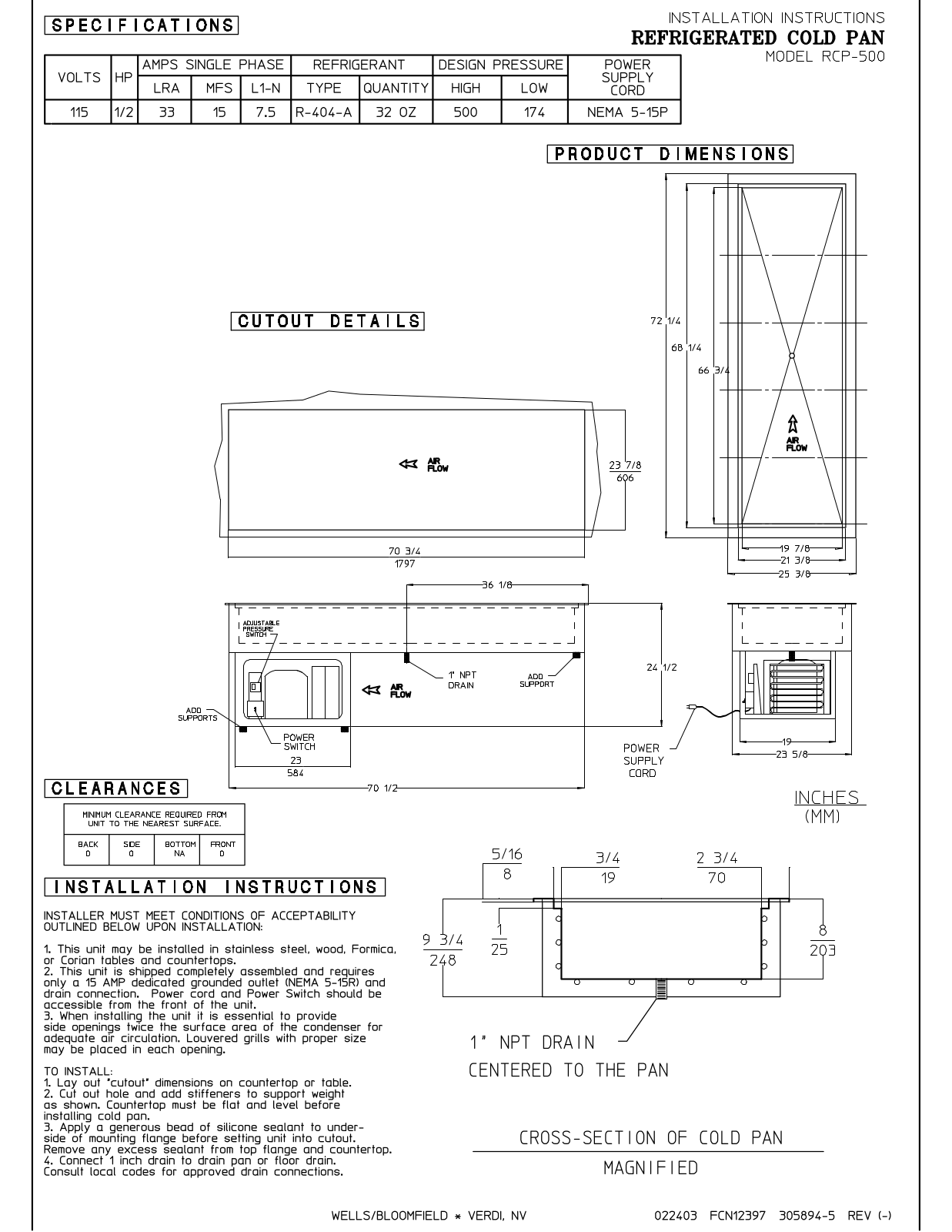 Wells RCP-500 Installation  Manual