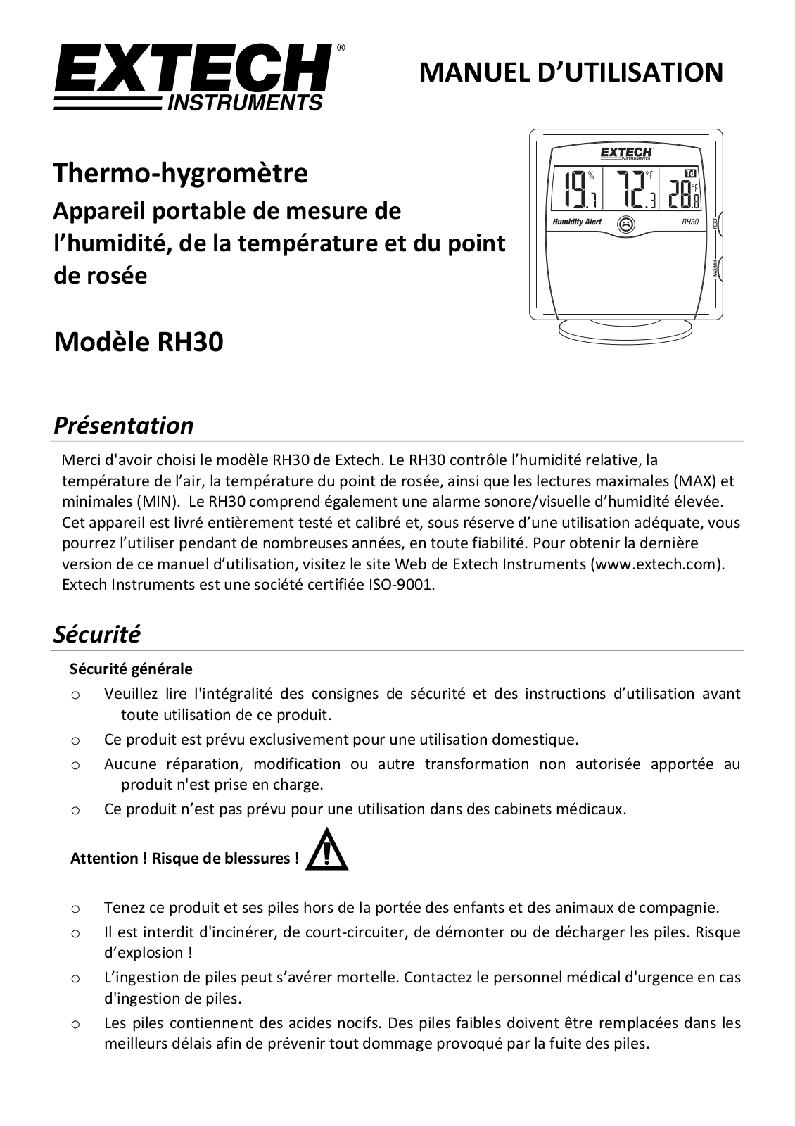 Extech RH30 User guide