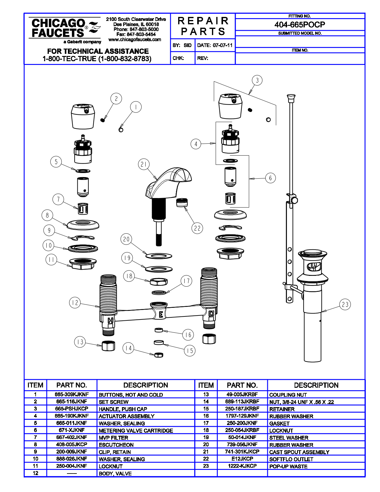 Chicago Faucet 404-665POCP Parts List