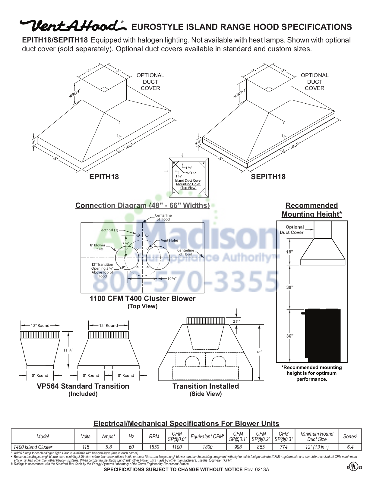 Vent-A-Hood EPITH18448SS Specs