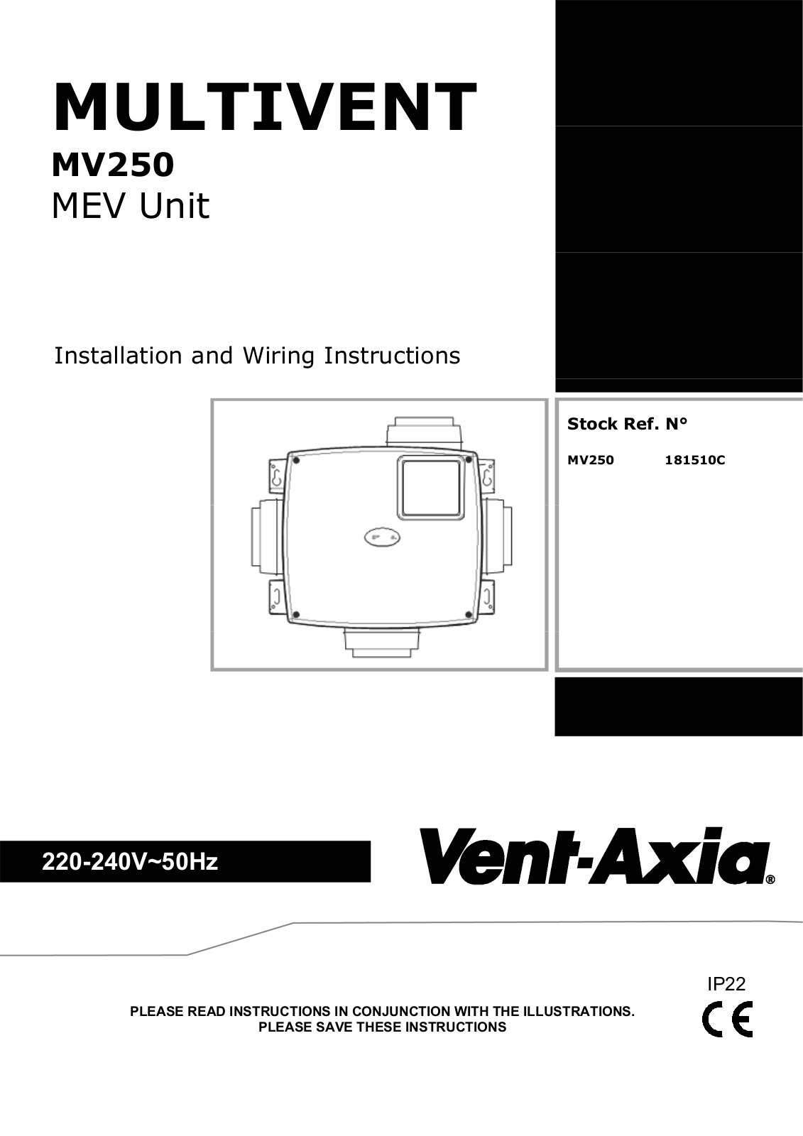 Vent-Axia MV250, 181510C Installation Instructions - ManualMachine.com
