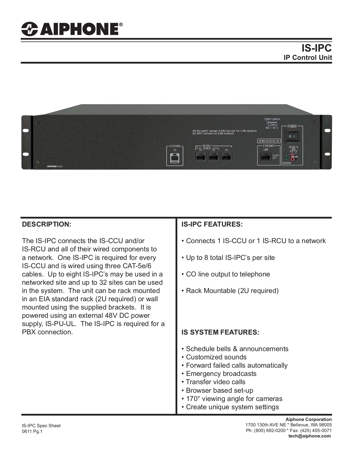 Aiphone IS-IPC Specsheet