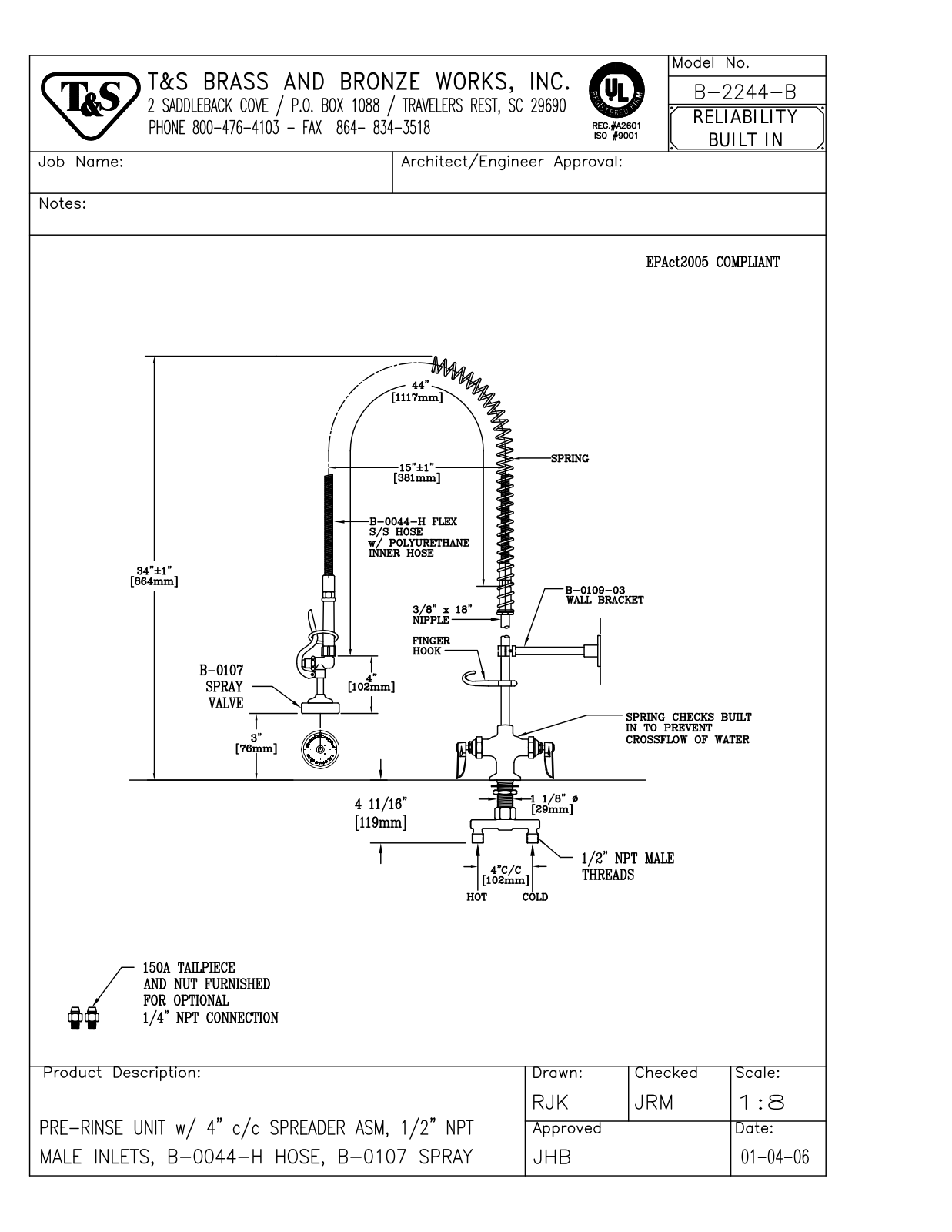 T & S Brass & Bronze Works B-2244-B General Manual