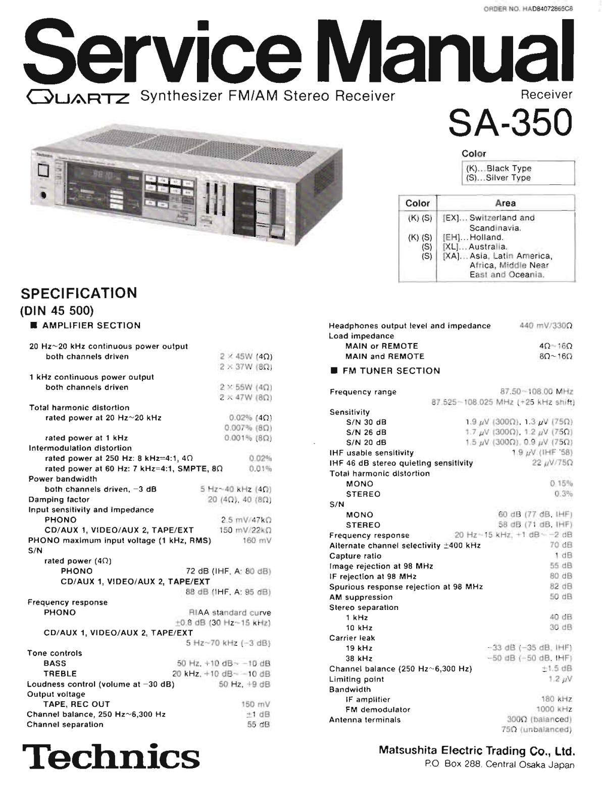Technics SA-350 Service Manual