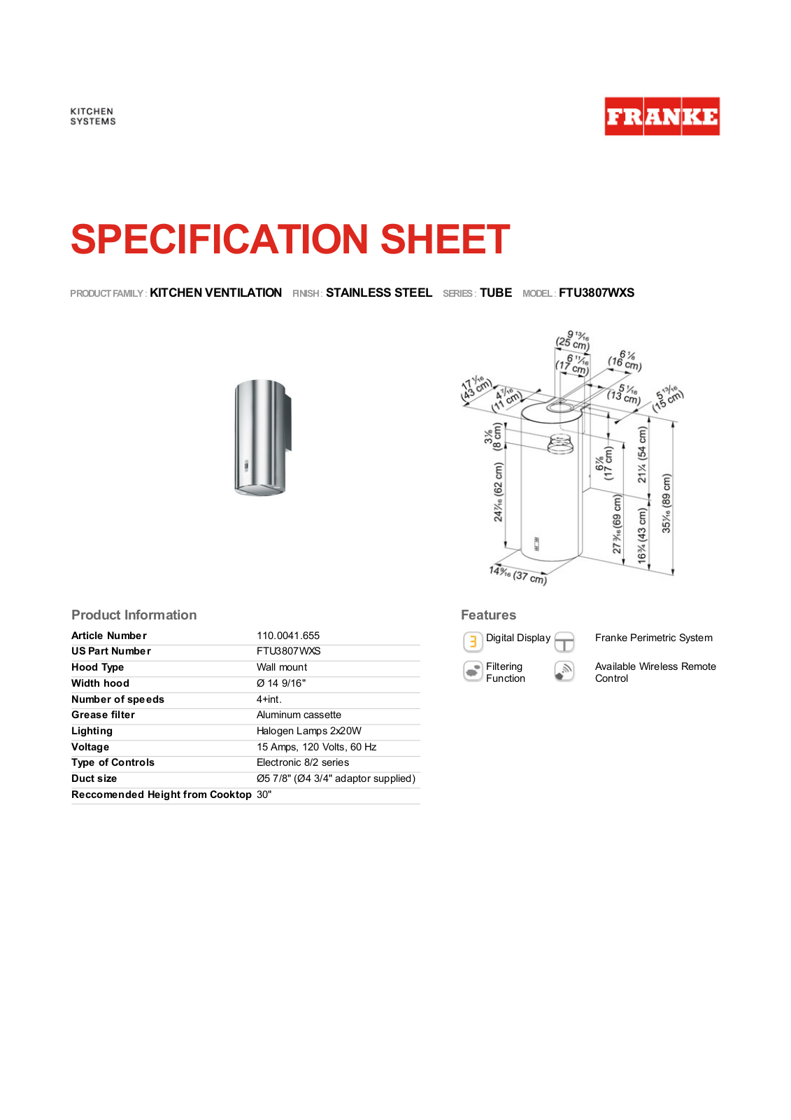 Franke Foodservice FTU3807WXS User Manual