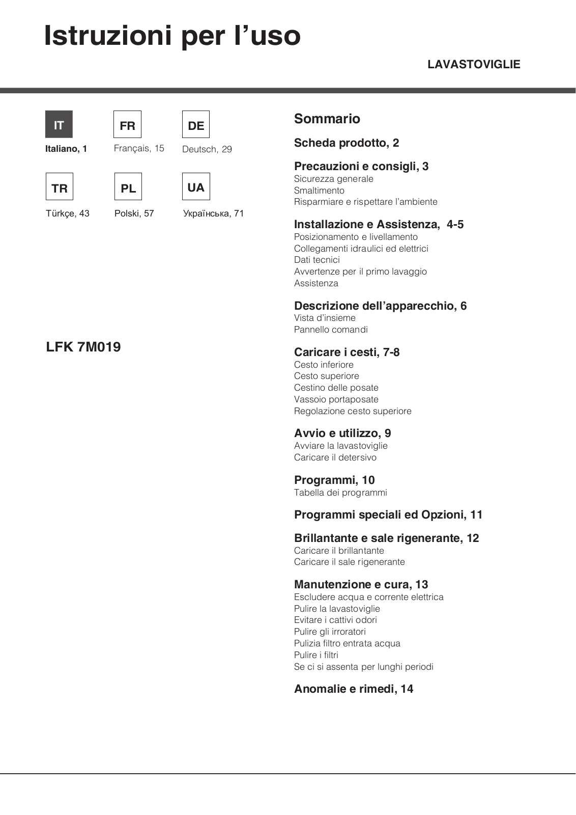 HOTPOINT/ARISTON LFK 7M019 EU User Manual