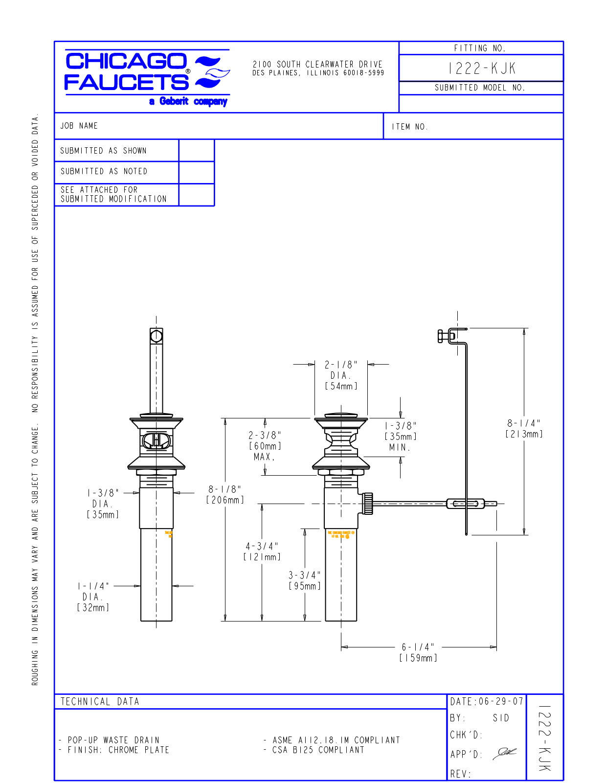 Chicago Faucet 1222-KJK User Manual