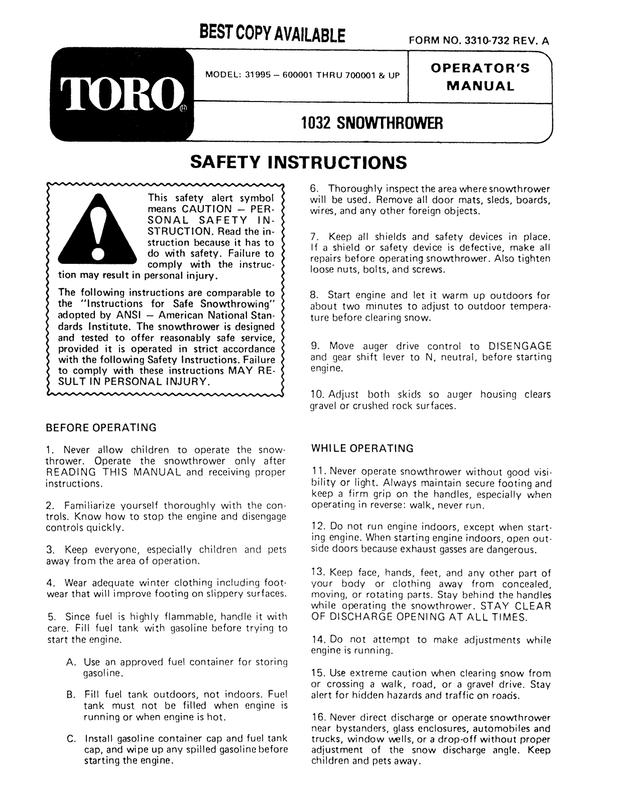 Toro 31995 Operator's Manual