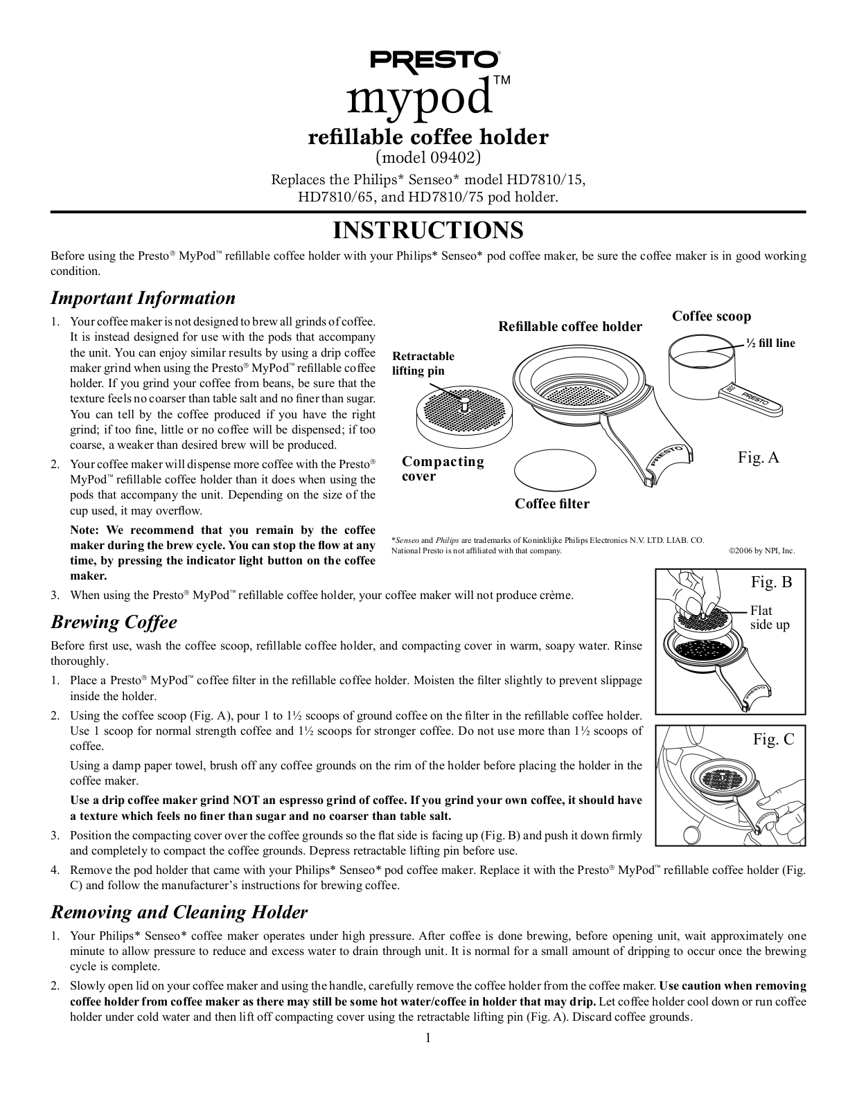 Presto HD7810, HD7815 User Manual