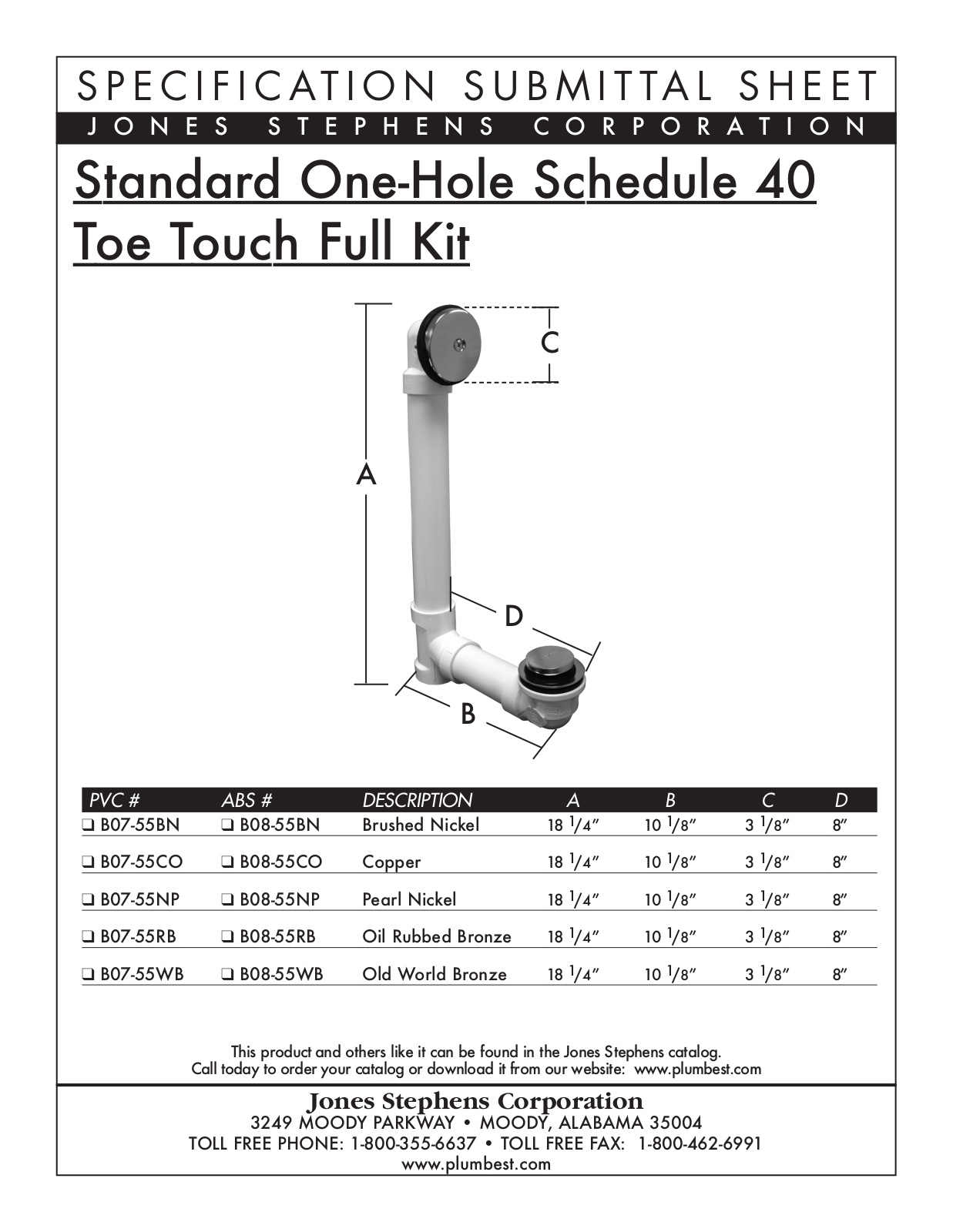 Jones Stephens HFBN1220 Specifications