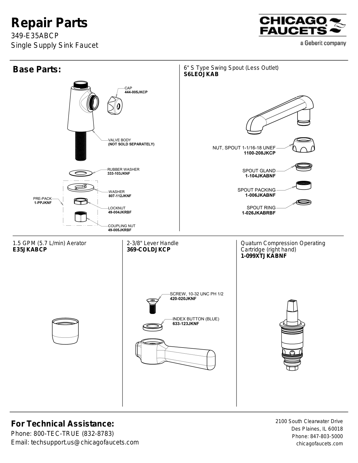 Chicago Faucet 349-E35ABCP Parts List