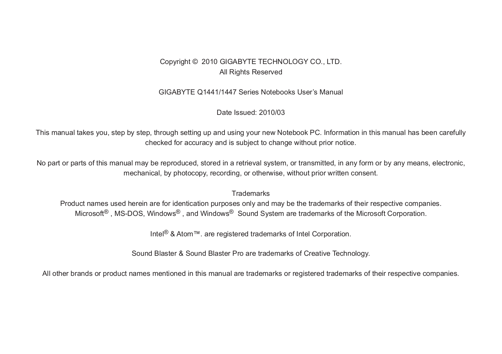 Gigabyte Q1447N, Q1447M User Manual