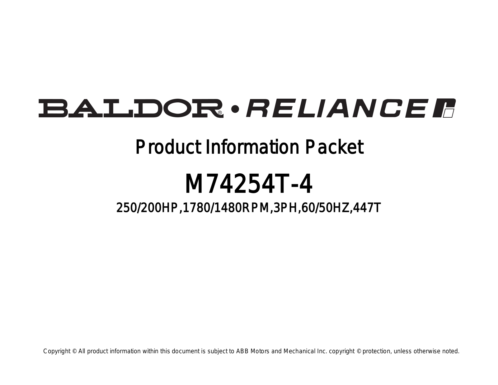 Baldor M74254T-4 Product Information Sheet