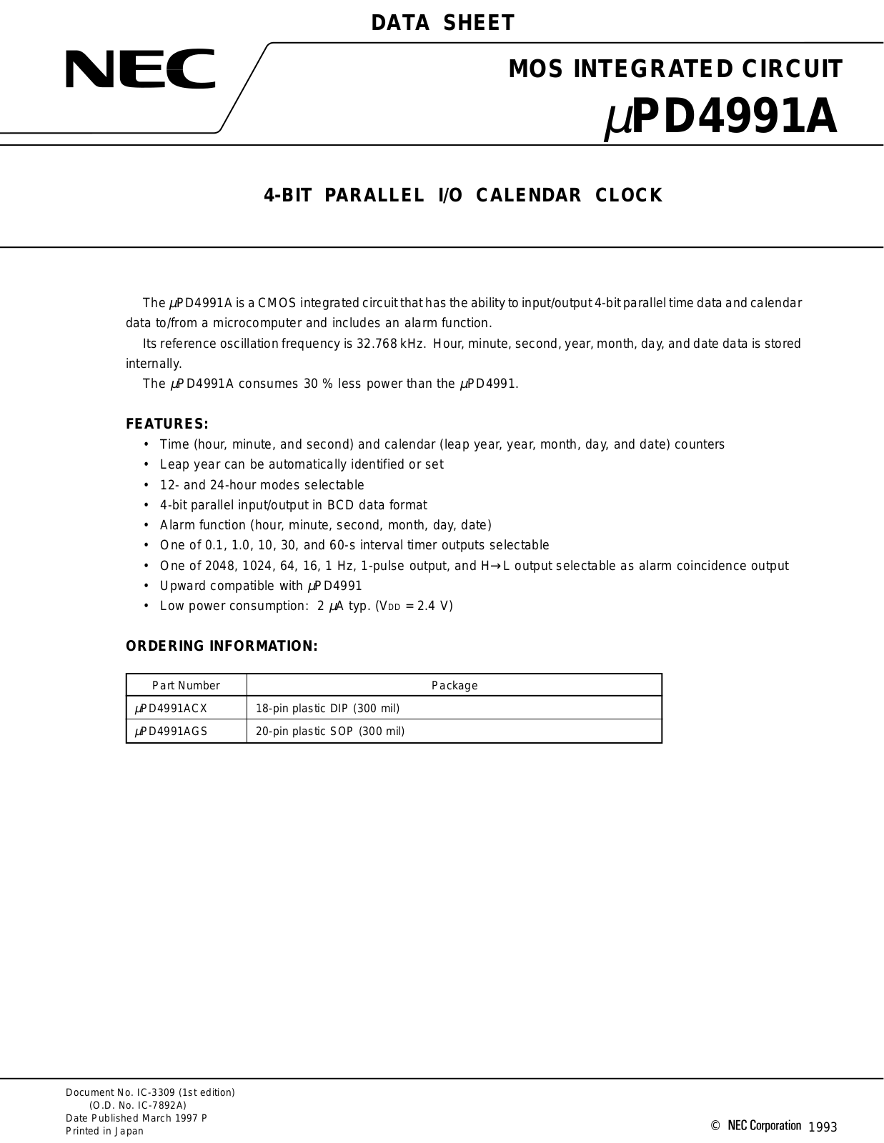 NEC UPD4991ACX Datasheet