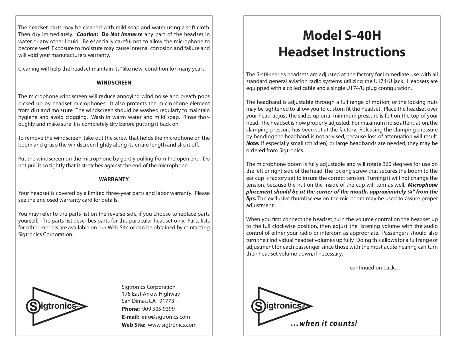 Sigtronics S-40H User Manual