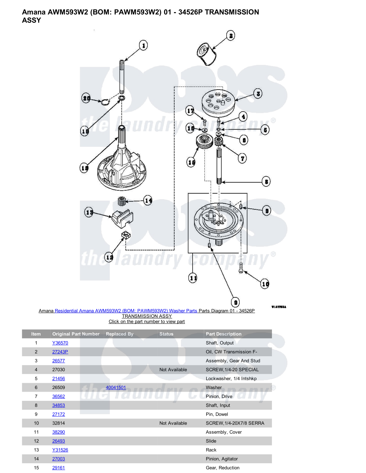 Amana AWM593W2 Parts Diagram