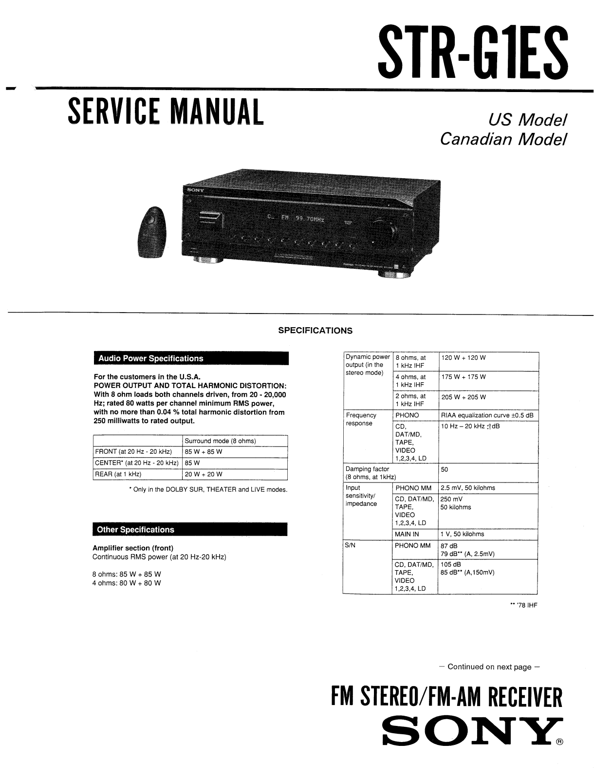 Sony STRG-1-ES Service manual