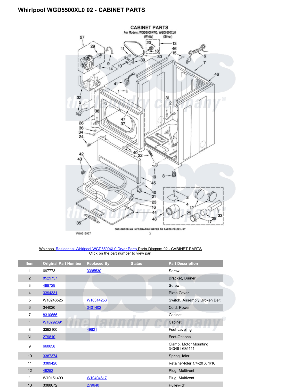 Whirlpool WGD5500XL0 Parts Diagram