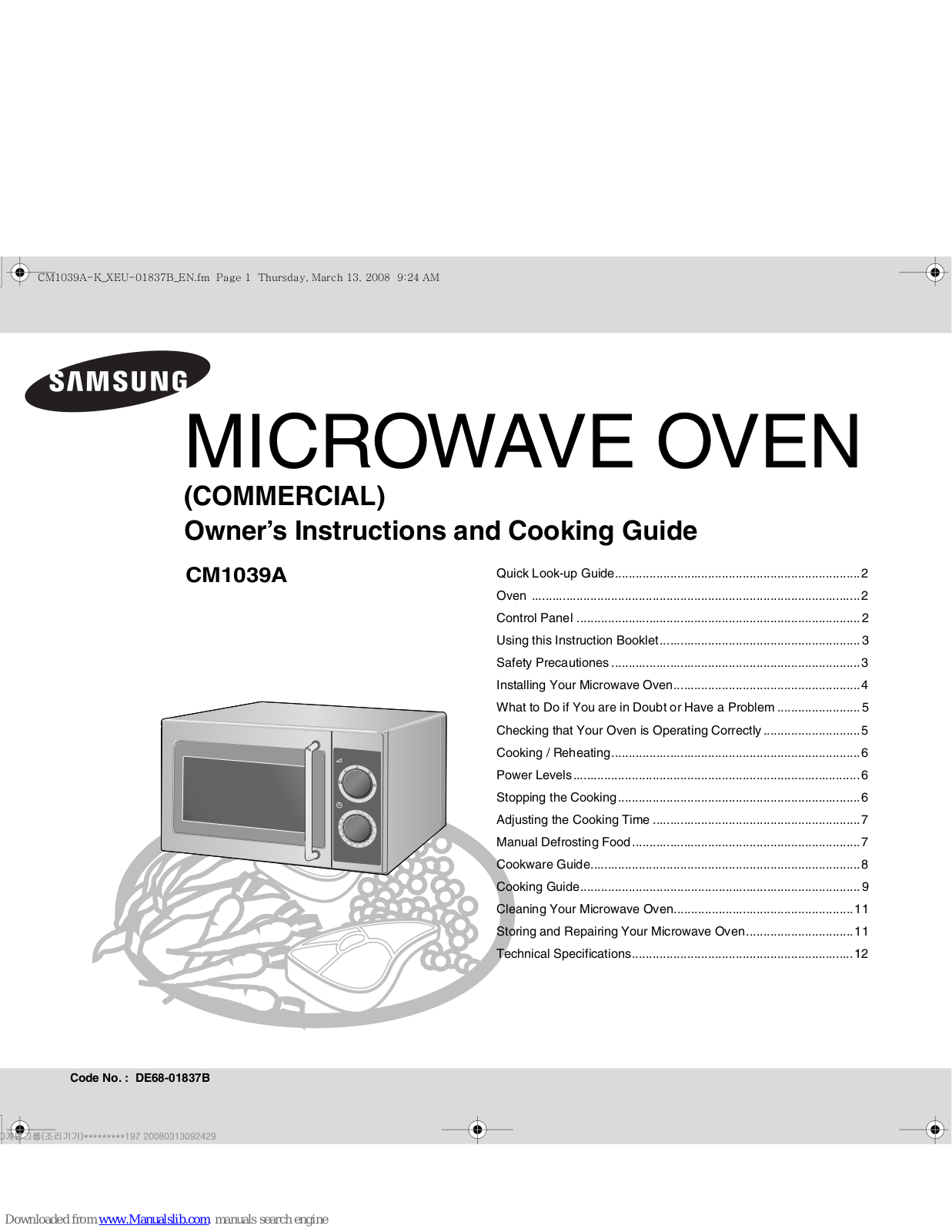 Samsung CM1039A Owner's Instructions And Cooking Manual