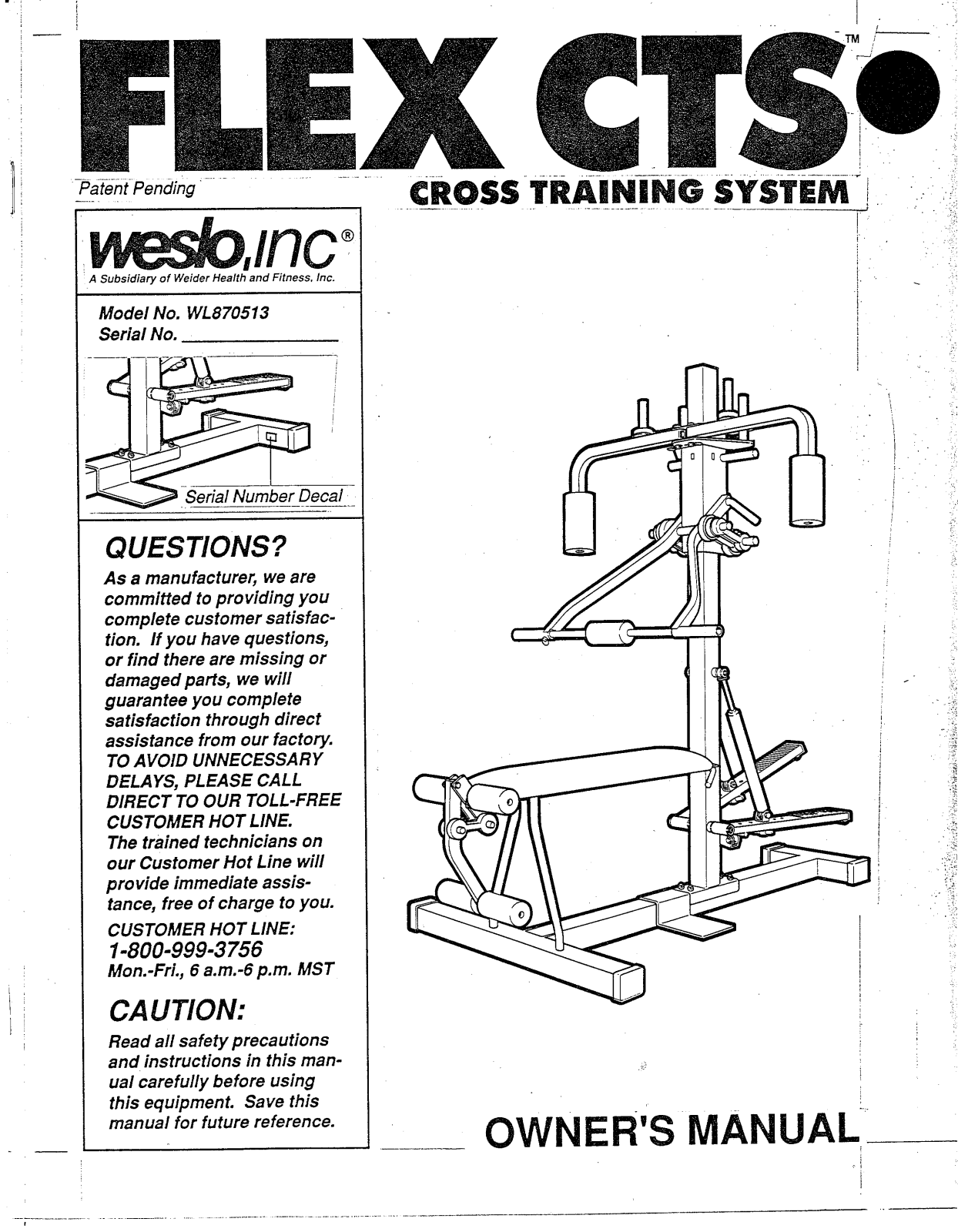 Weslo WL870513 Owner's Manual