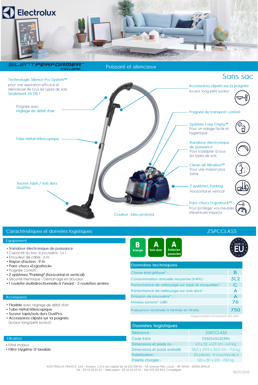 Electrolux ZSPCCLASS product sheet